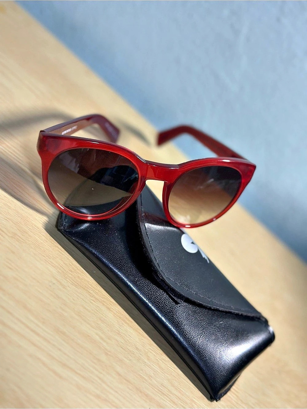 Oliver Peoples Red Cat Eye Sunglasses with Case